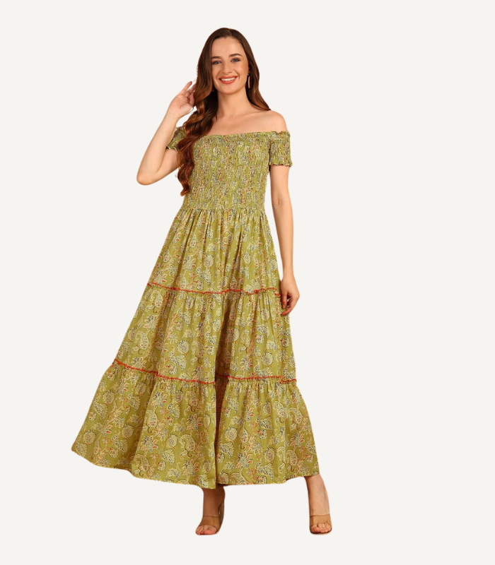 Boho Bloom Cotton Smoking Style Tiered Dress 2