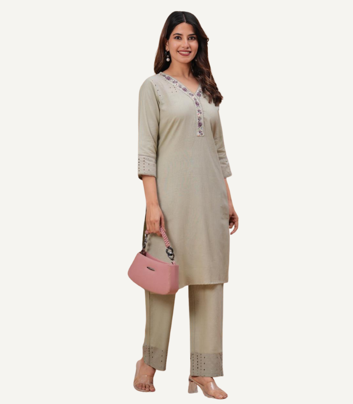 Elegant Cotton Schiffli Kurta & Pant Set 3