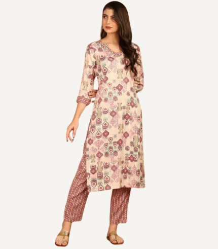 Rayon Kurta and Pant Set with Foil Print