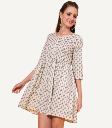 Ivory Floral Cotton Short Tunic