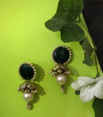 Regal Green Kundan Drop Earrings